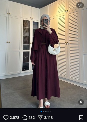 Bordo Uzun Kollu Kuşaklı Kadın Elbise