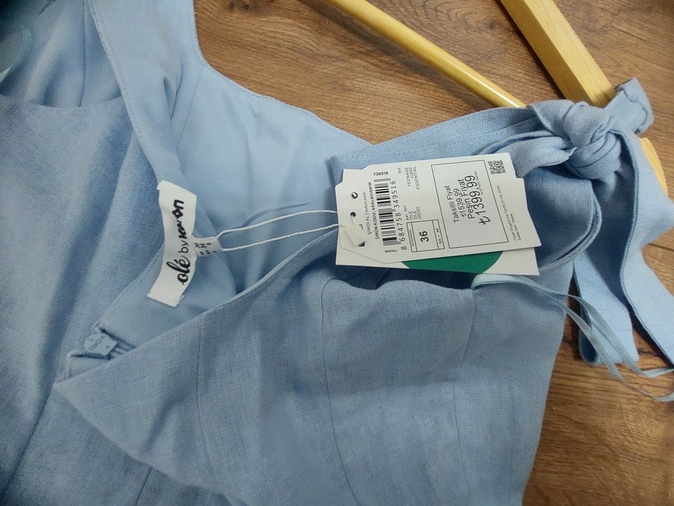 Mavi Askılı Koton Elbise - Görsel 3