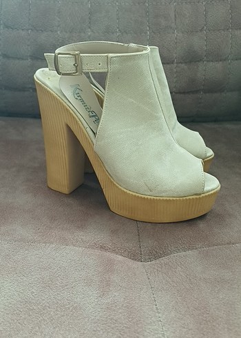 Bej Süet Kadın Platform Topuklu Ayakkabı - Görsel 2