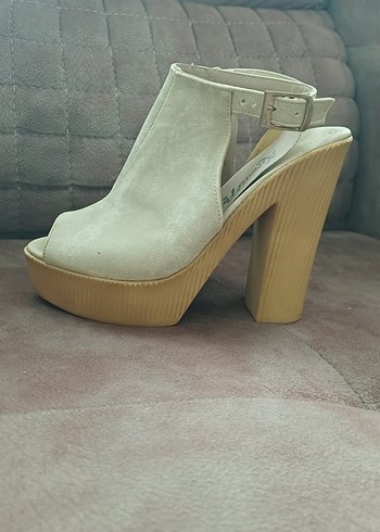 Bej Süet Kadın Platform Topuklu Ayakkabı - Görsel 5