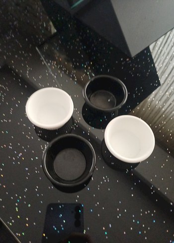 Siyah Beyaz Minimalist Mini Kase Seti - Görsel 2