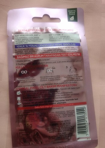 Loreal kağıt göz maskesi sıfır ürün - Görsel 2