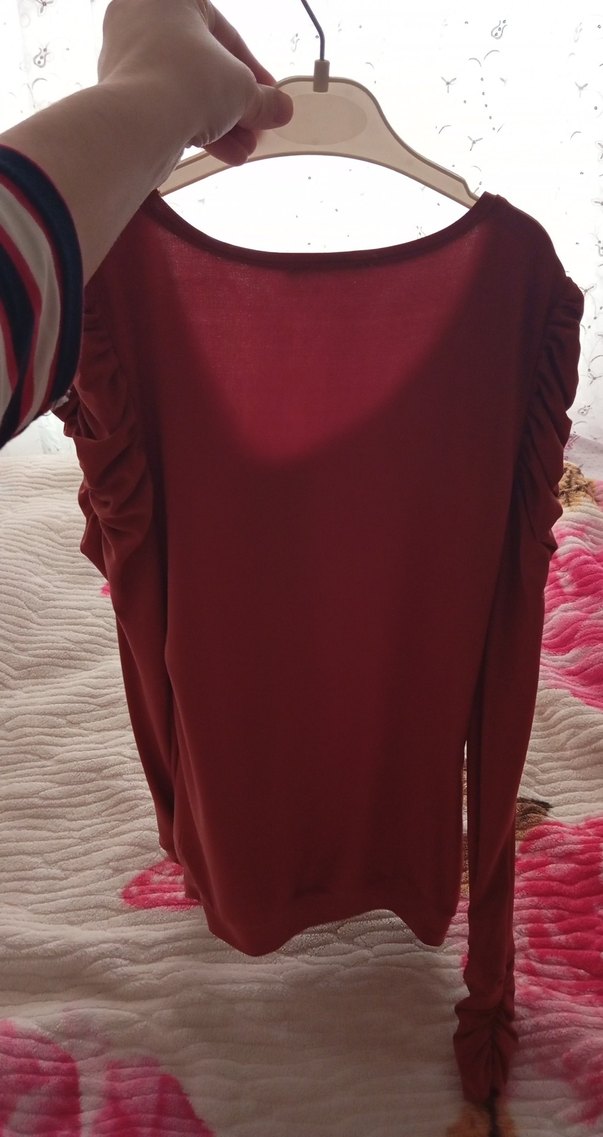 kiremit Uzun Kollu Drapeli Kadın Bluz - Görsel 4