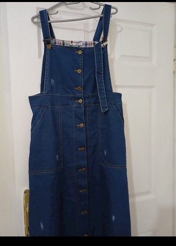 Kadın Kot Tulum, Kemerli, Uzun Boy - Görsel 4