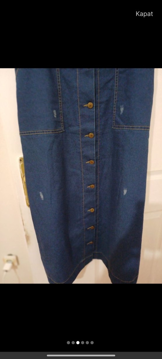 Kadın Kot Tulum, Kemerli, Uzun Boy - Görsel 3