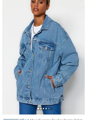 Trendyolmilla Mavi Oversize Kot Ceket