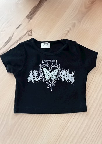 Kız Çocuk Siyah Kelebek Baskılı Goth Tişört - Görsel 3
