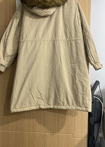 Bej Kadın Midi Boy Peluş Detaylı Ceket - Görsel 3