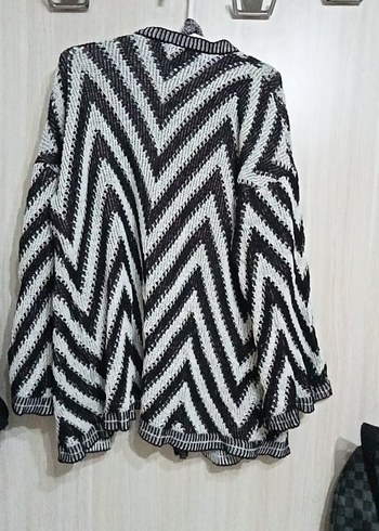 Bohem Gri Zebra Desenli Uzun Kollu Hırka - Görsel 3