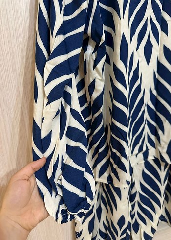Mavi Zebra Desenli Bohem Hamile Bluzu
