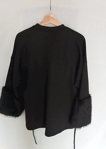 Kürk Detaylı Siyah Kadın Sweatshirt - Görsel 6