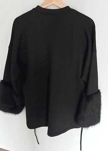 Kürk Detaylı Siyah Kadın Sweatshirt - Görsel 5