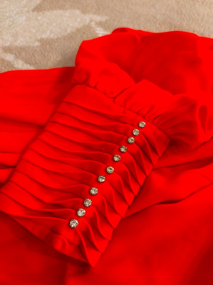 Kırmızı Yüksek Yakalı Salaş Kadın Tunik - Görsel 2