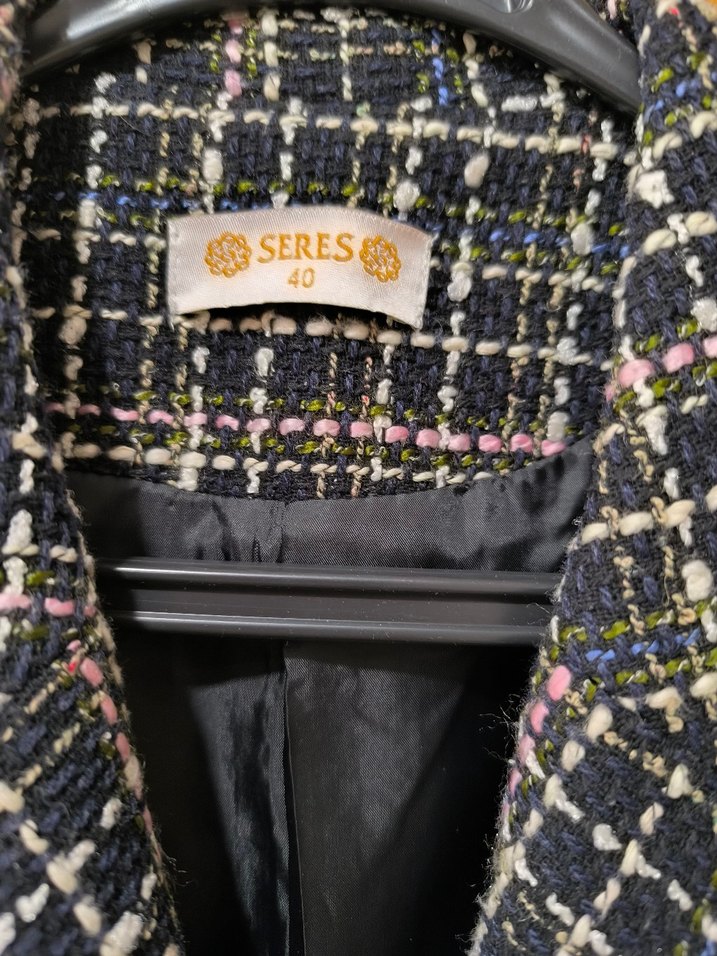 Düğmeli Siyah Ekose Midi Kadın Blazer - Görsel 5