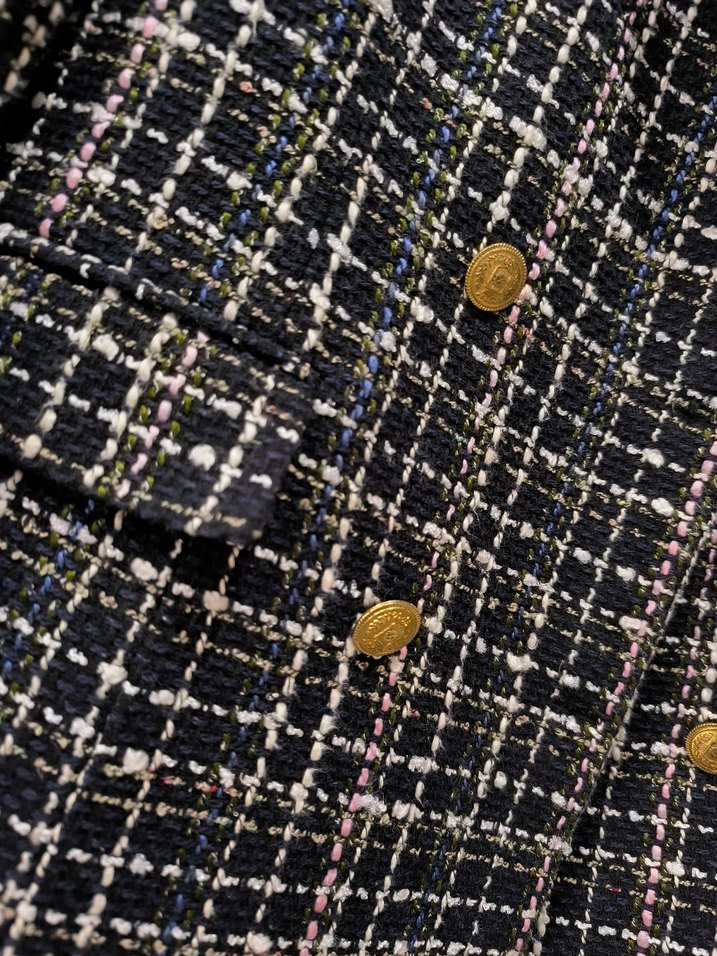 Düğmeli Siyah Ekose Midi Kadın Blazer - Görsel 2