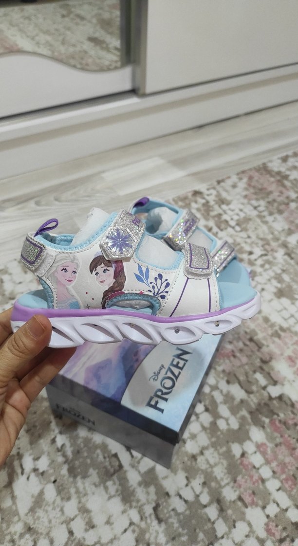 Kız Çocuk Beyaz Frozen Desenli Cırt Cırtlı  sandalet - Görsel 5