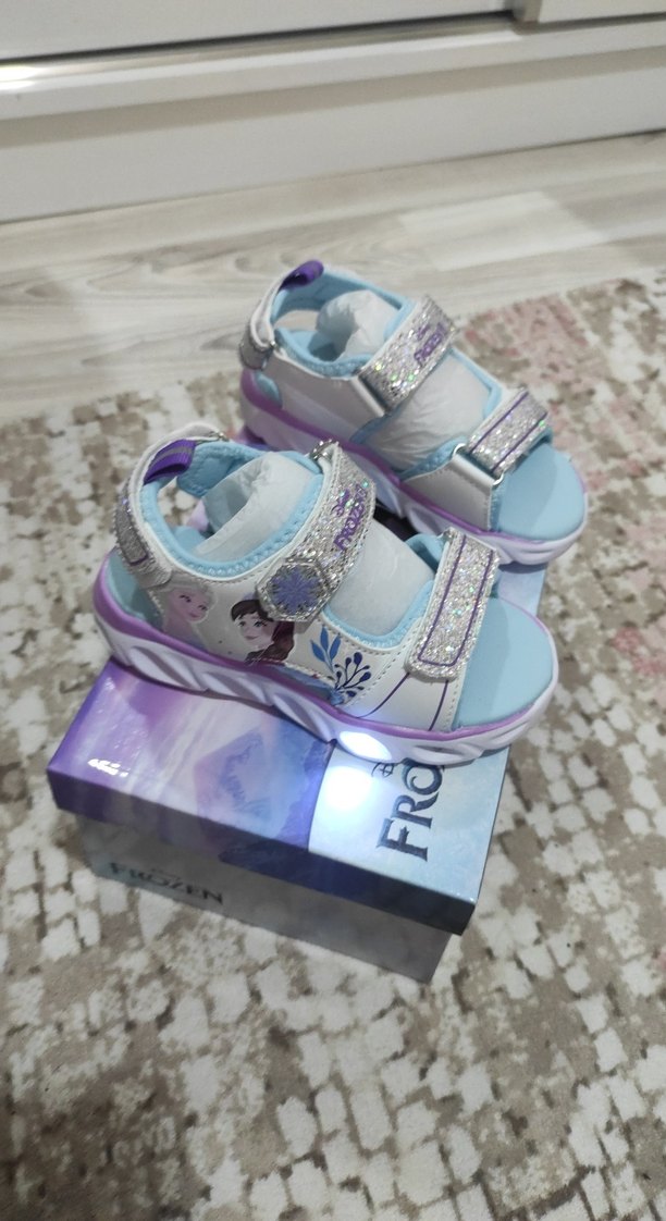 Kız Çocuk Beyaz Frozen Desenli Cırt Cırtlı  sandalet - Görsel 2
