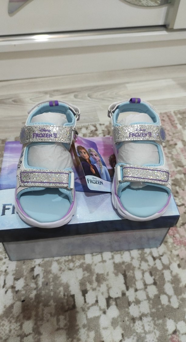 Kız Çocuk Beyaz Frozen Desenli Cırt Cırtlı  sandalet - Görsel 4