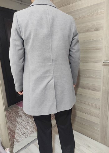 Gri Erkek Düğmeli Midi Kaban - Görsel 3