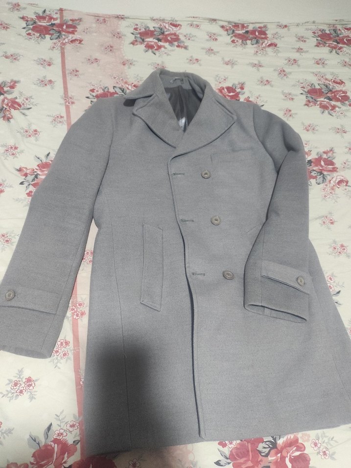 Gri Erkek Düğmeli Midi Kaban - Görsel 5