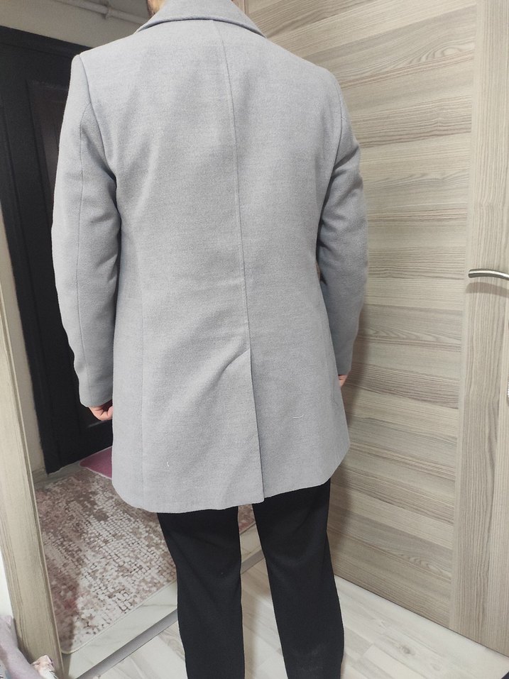 Gri Erkek Düğmeli Midi Kaban - Görsel 3