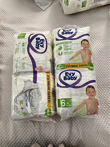 6 Beden: 16+ kg Beden Evy baby 6 nunara (XL) 2 li bebek bezi. 2 adet