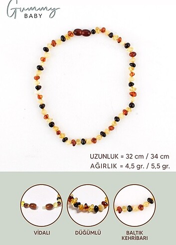 Diğer Orijinal Baltık Kehribarı Diş Çıkarma Kolyesi Unisex