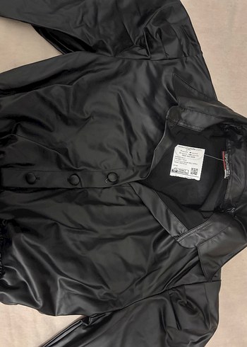 Düğmeli Siyah Deri Kısa Kadın gömlek - Görsel 2