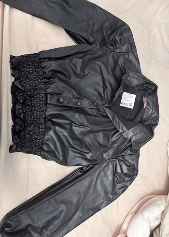 Düğmeli Siyah Deri Kısa Kadın gömlek - Görsel 3