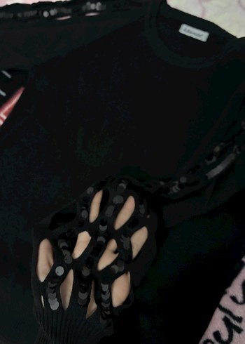 Siyah Uzun Kollu Örme Kadın Kazak - Görsel 5