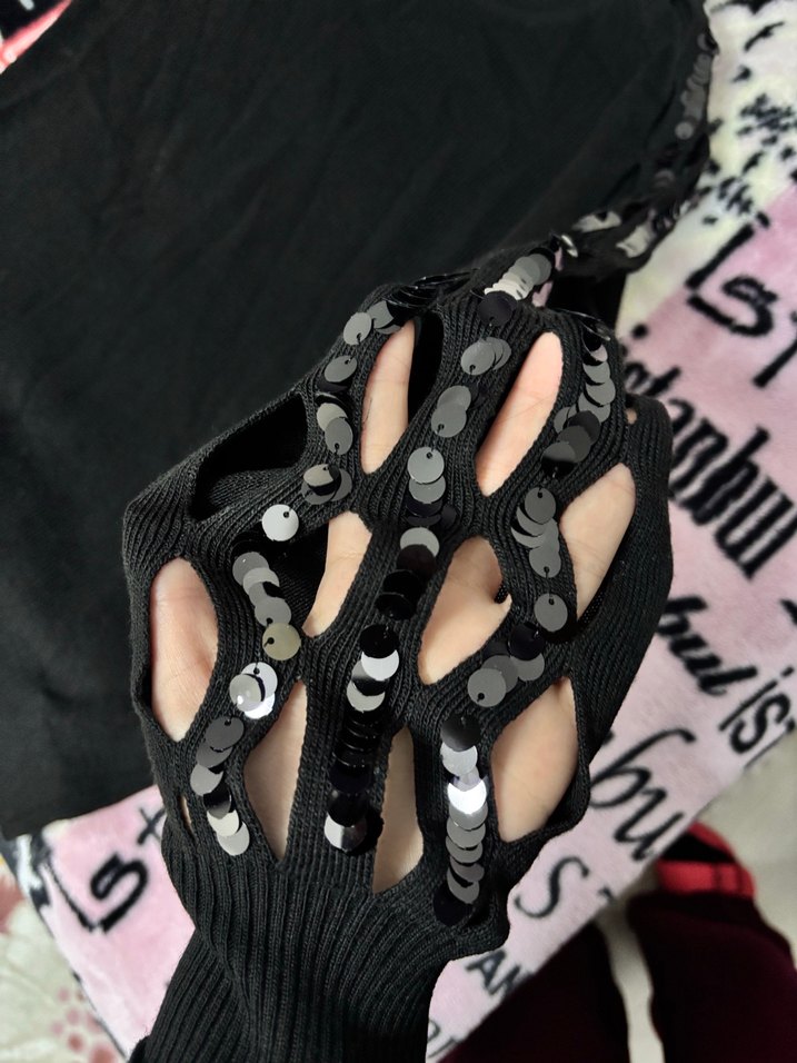 Siyah Uzun Kollu Örme Kadın Kazak - Görsel 4