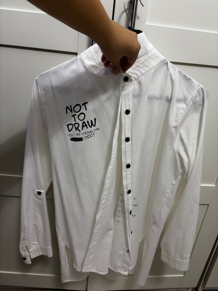 Pamuklu Baskılı Beyaz Uzun Kollu Gömlek - Görsel 2