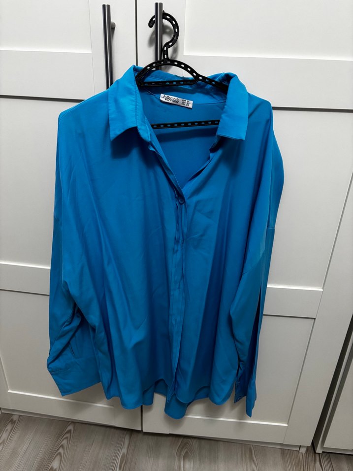 Mavi Uzun Kollu Salaş Ofis Gömlek - Görsel 2