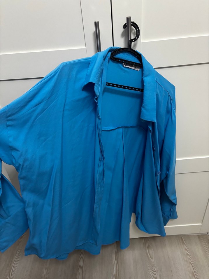 Mavi Uzun Kollu Salaş Ofis Gömlek - Görsel 4