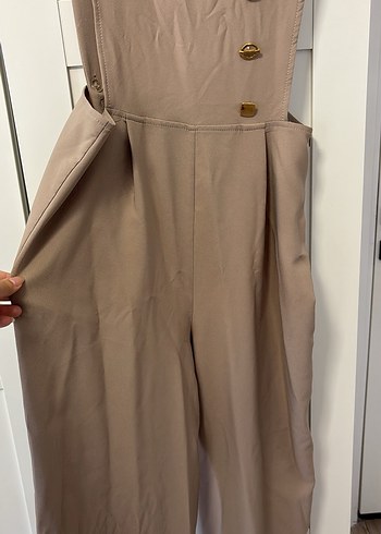 Bej Uzun Düğmeli Kadın Tulum - Görsel 4