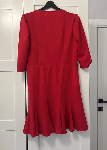 Kemerli Kırmızı Midi Elbise - Görsel 5