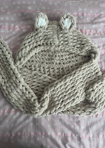 Ayıcıklı şapka ve atkı takım - Görsel 3