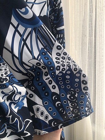 Massimo Dutti Massimo dutti mavi etnik desen uzun elbise yırtmaç detaylı