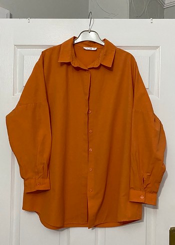 40 Beden turuncu Renk Uzun Kollu, oversize Kadın Gömlek