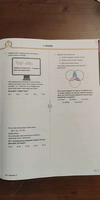 Beden Orjinal ayt matematik 12 li deneme sınavı