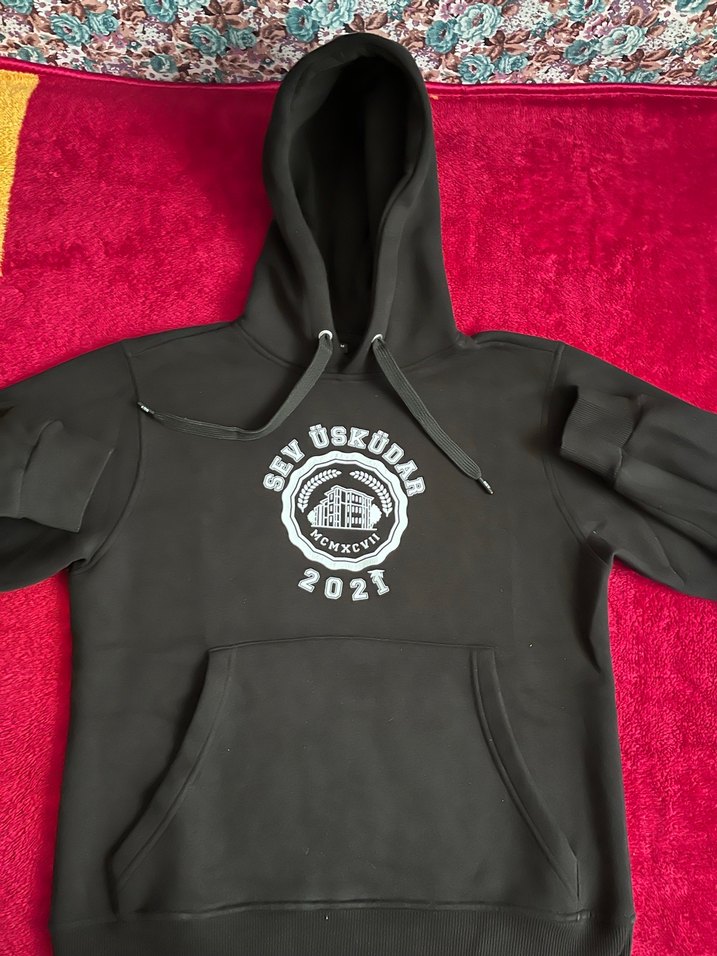 Kapüşonlu Siyah Baskılı Kadın Sweatshirt - Görsel 2