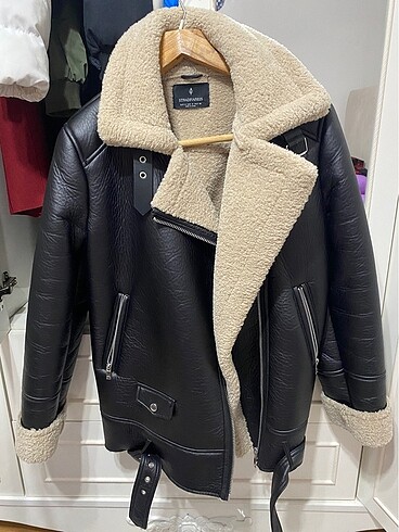 içi suni kürklü biker ceket/mont