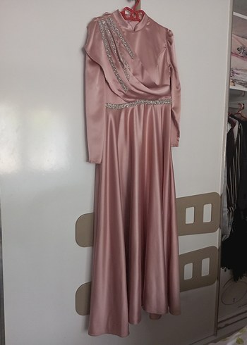 Pembe Drapeli Uzun Abiye Elbise
