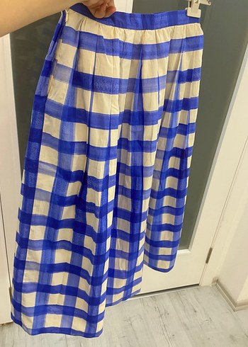 Mavi Ekose Piliseli Midi Etek - Görsel 4