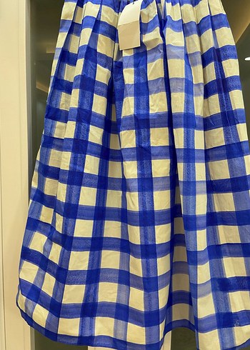 Mavi Ekose Piliseli Midi Etek - Görsel 6