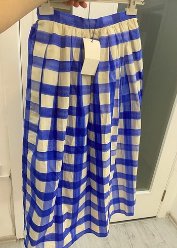 Mavi Ekose Piliseli Midi Etek - Görsel 3