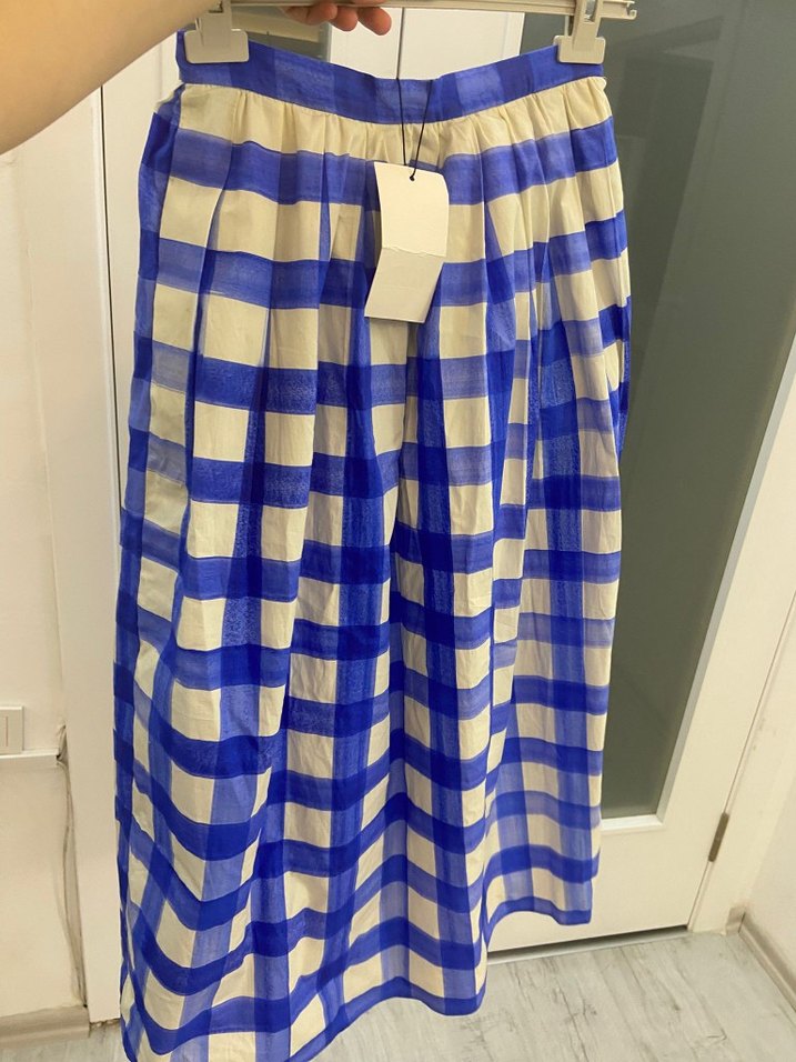 Mavi Ekose Piliseli Midi Etek - Görsel 3