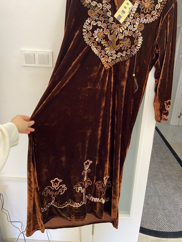 Uzun, Düğmeli, Nakışlı Bohem Kadın Elbise marka temsili - Görsel 4