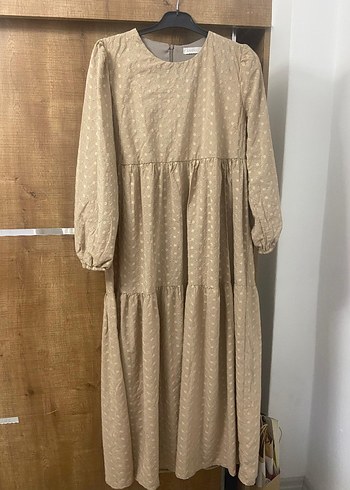 Bej Uzun Kollu Bohem Kadın Elbise - Görsel 7