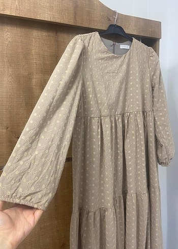 Bej Uzun Kollu Bohem Kadın Elbise - Görsel 5